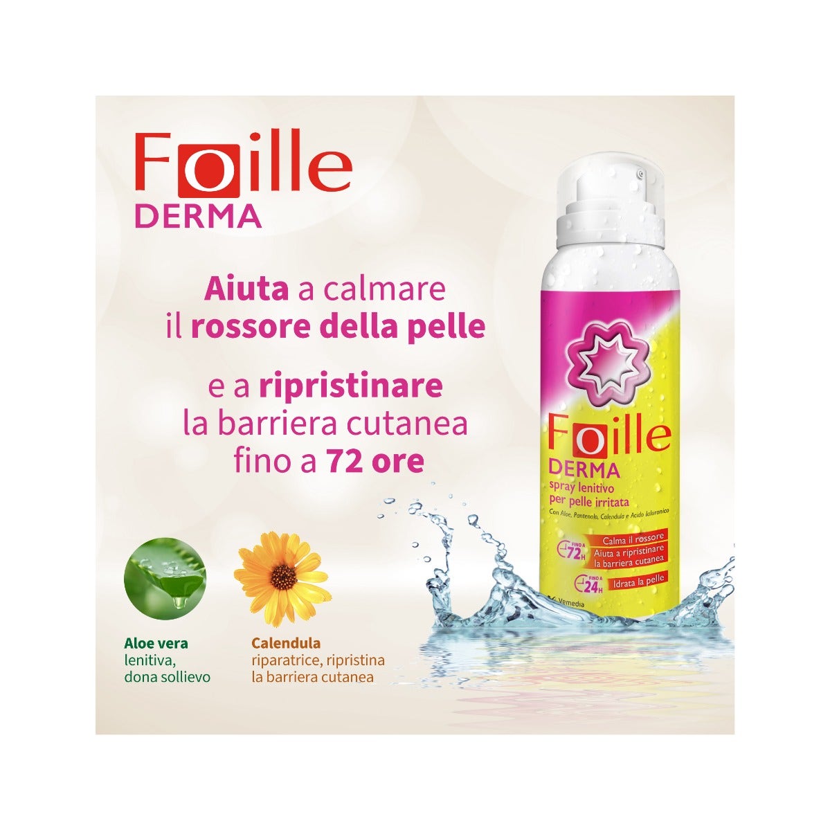 Foille Derma Spray riparatore cutaneo, doposole per pelle arrossata e secca, erogazione anche sottosopra 150ml