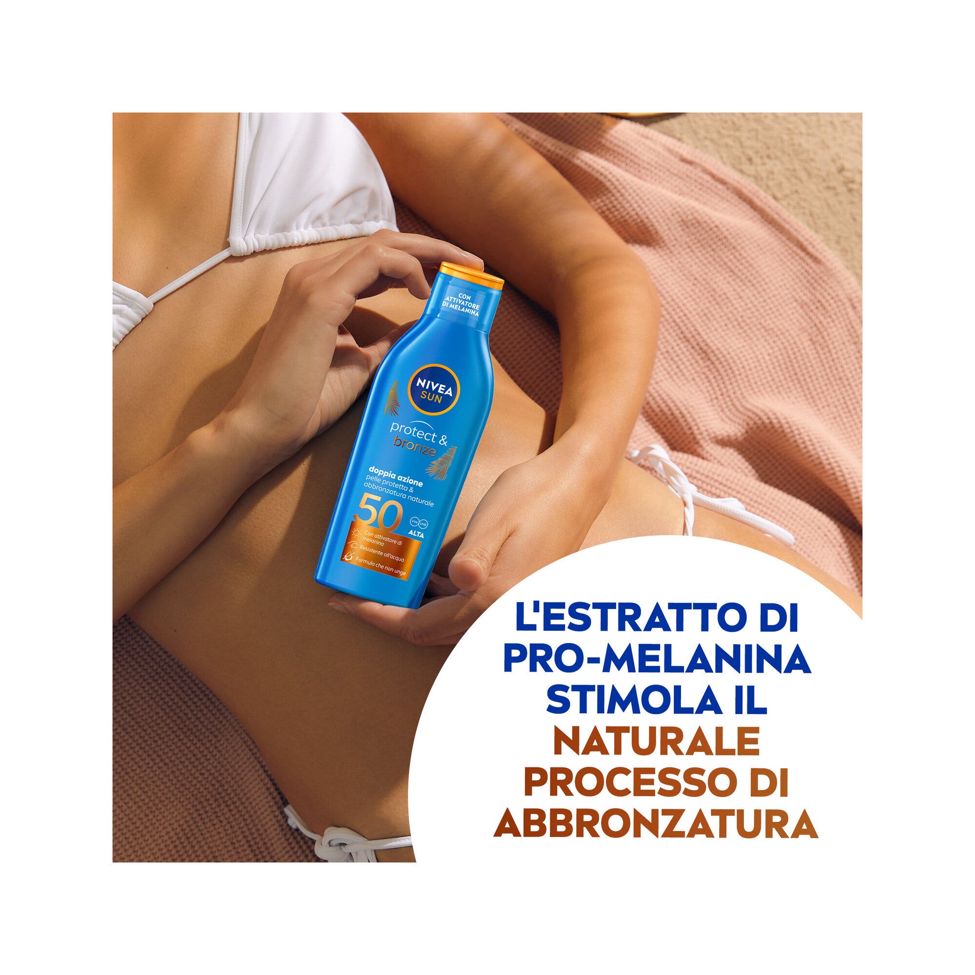 Nivea Sun Latte Solare Protect & Bronze Fp50 Crema Solare Per Un'abbronzatura Dorata 200ml