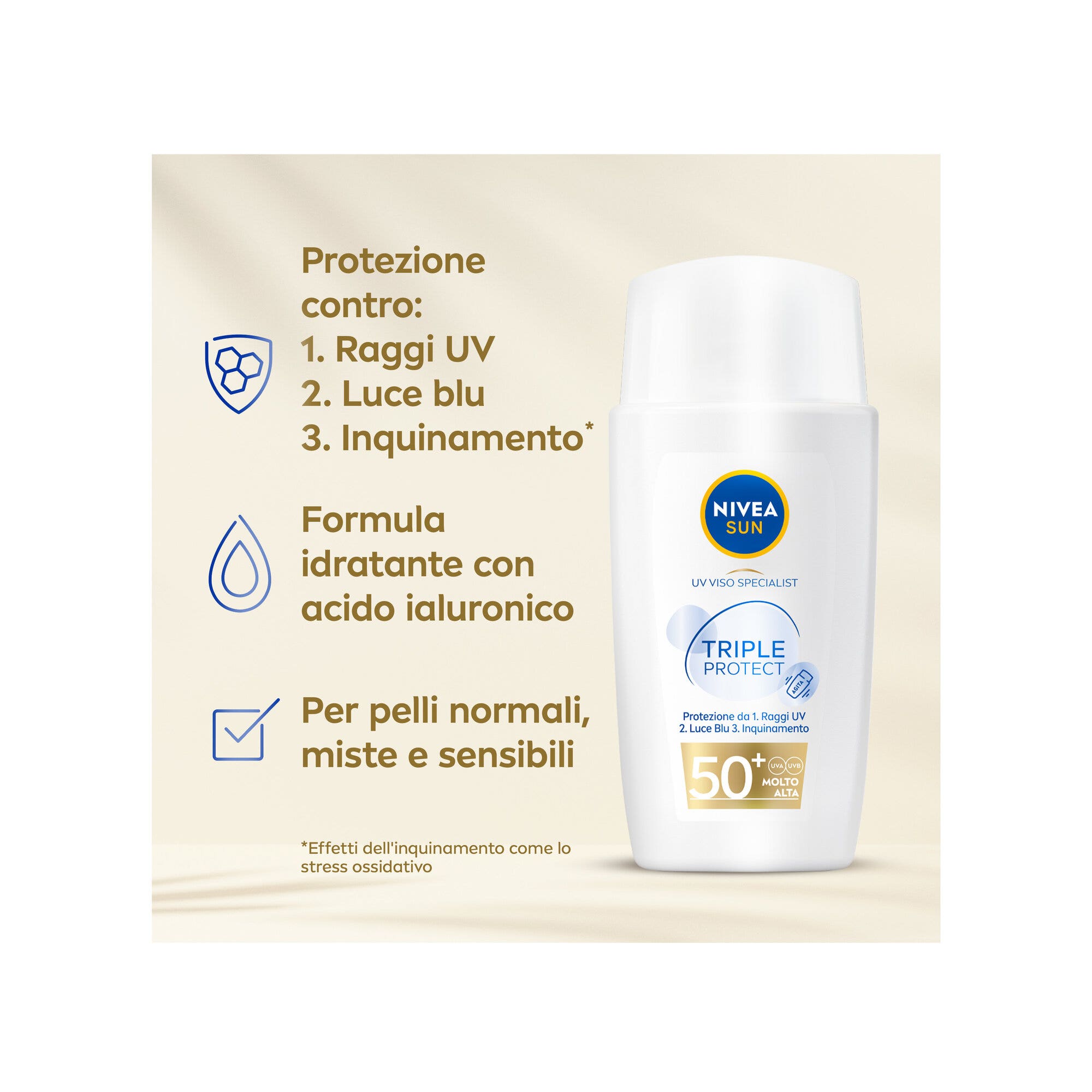 Nivea Sun Crema facial solar Triple Protección SPF 50+ Fluido ultraligero 40 ml