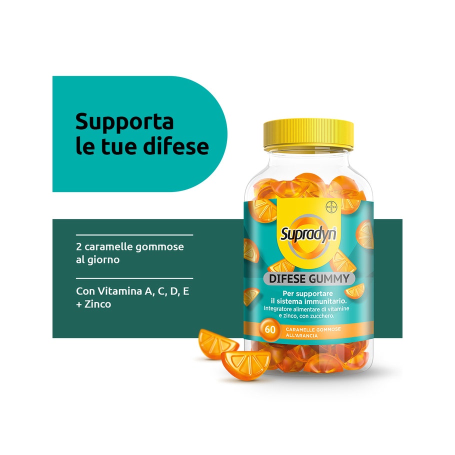 Supradyn Difese Gummy Integratore Difese Immunitarie Vitamina C Vitamina D e Zinco 60 Caramelle