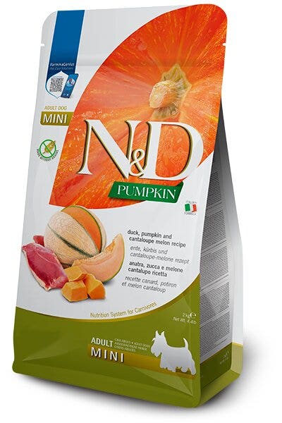Farmina N&D Pumpkin: pato, calabaza y melón para perros adultos de tamaño mini, 2 kg
