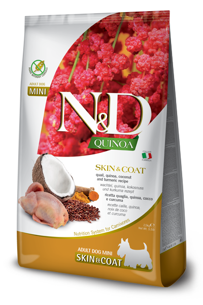 Farmina N&D Quinoa Dog Skin&Coat Quaglia Cocco E Curcuma Per Cani Adulti Taglia Mini Sacco 2,5kg