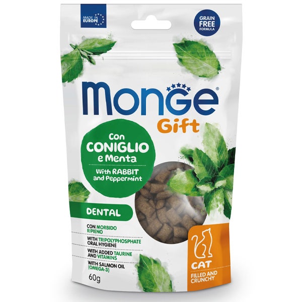 Monge Gift Dental Snack para gatos adultos con conejo y menta 60 g