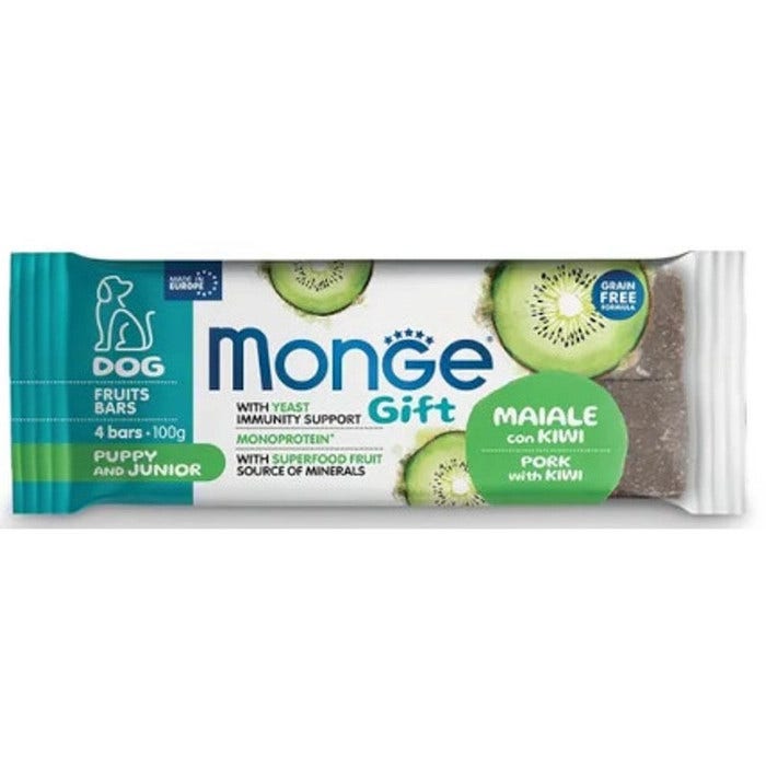Monge Fruits Bars Barrita para perros cachorros/jóvenes de cerdo con kiwi 100 g