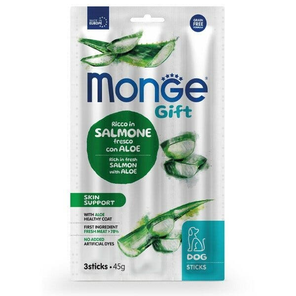 Monge Sticks Skin Support para perros adultos, salmón fresco con aloe, 45 g