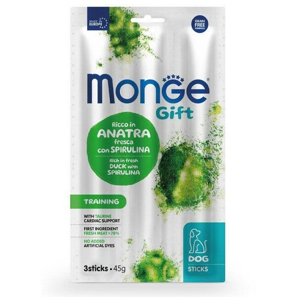 Monge Sticks Training para perros adultos: pato fresco con espirulina, 45 g