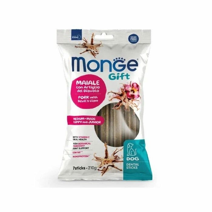 Monge Dental Sticks Cerdo con Uña del Diablo para Perros Cachorros/Jóvenes Medianos/Grandes 210 g