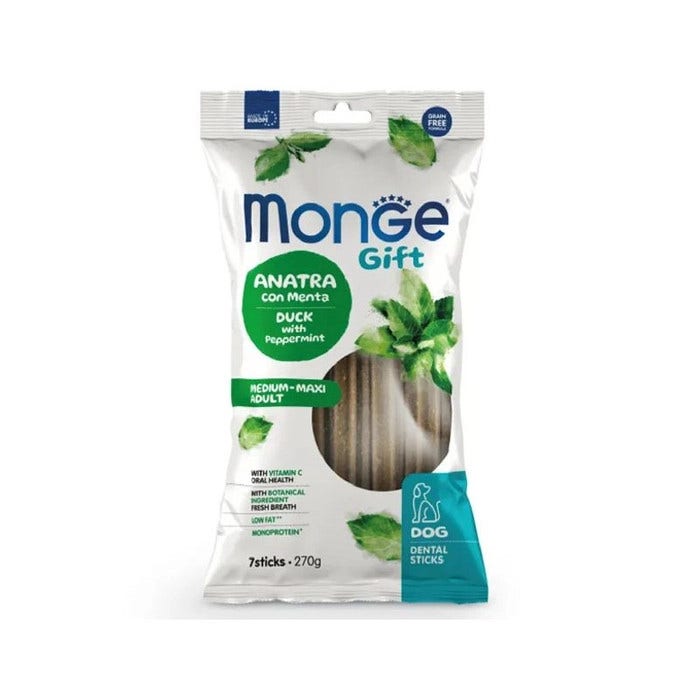 Monge Dental Sticks Pato con menta para perros adultos medianos/grandes 270 g