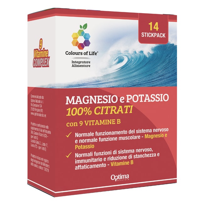 Colours Of Life Magnesio y potasio 100 % citratos con 9 vitaminas B, 14 sobres