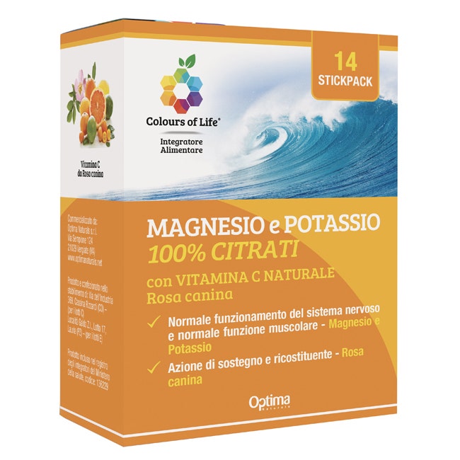 Colours Of Life Magnesio y potasio 100 % citratos con vitamina C natural, 14 sobres