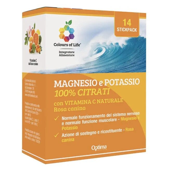 Colours Of Life Magnesio y potasio 100 % citratos con vitamina C natural, 14 sobres