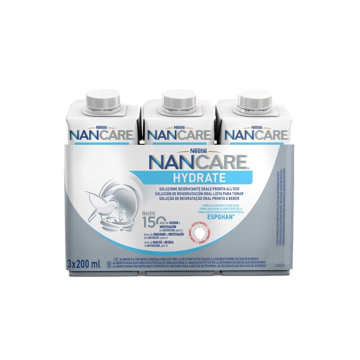 Nestlé Nancare Hydrate Alimento para fines médicos especiales con sabor a fresa, 3 envases de 200 ml