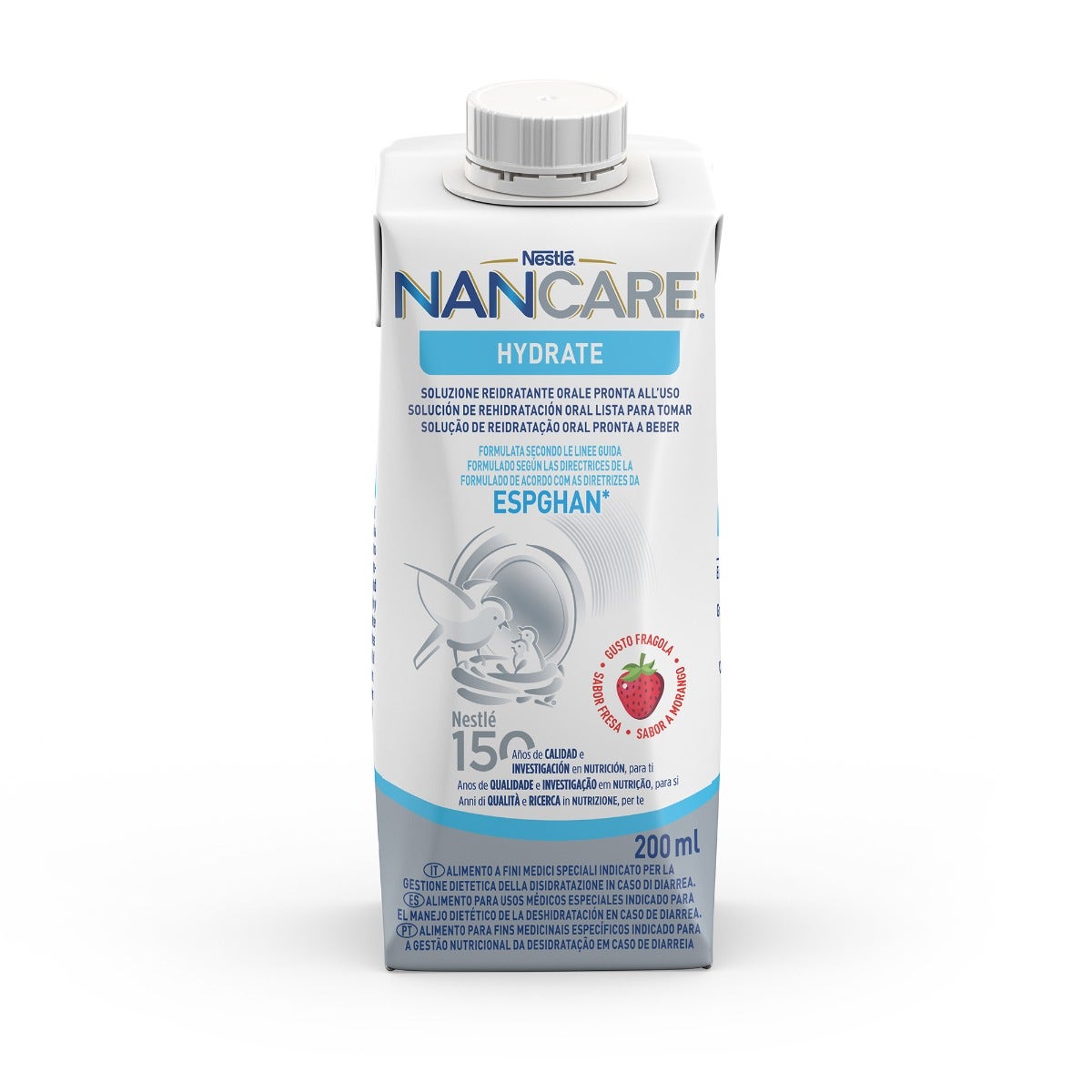 Nestlé Nancare Hydrate Alimento para fines médicos especiales con sabor a fresa, 3 envases de 200 ml