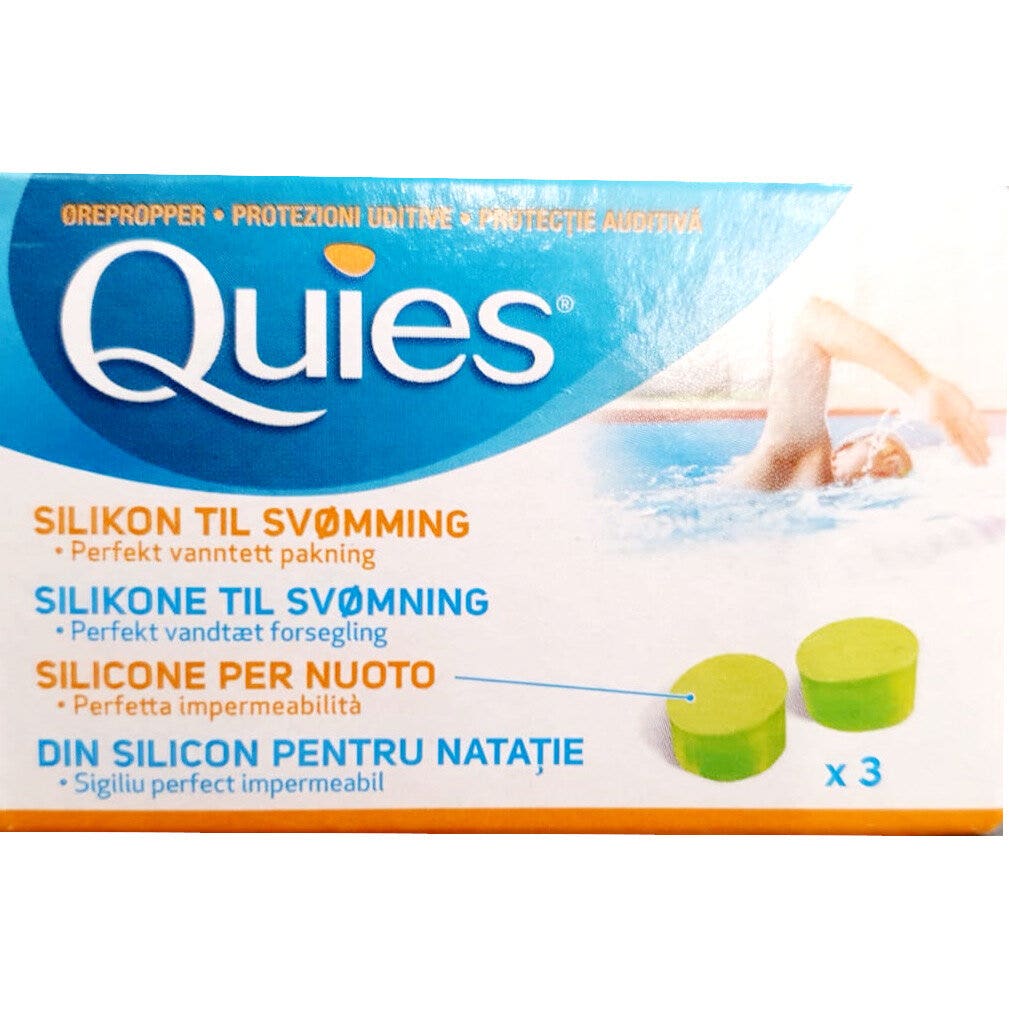 Quies Tapones de silicona para nadar, 3 pares