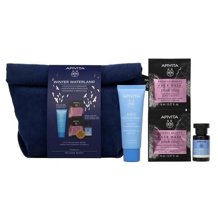 Apivita Set Aqua Beelicious: Crema hidratante reconfortante 40 ml + Tónico hidratante 20 ml + Mascarilla de arcilla rosa 2 x 8 ml