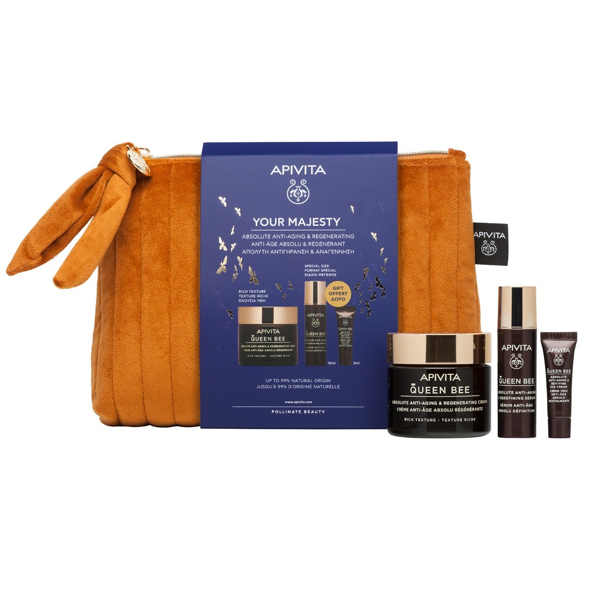 Apivita Cofanetto Queen Bee Crema Anti-età Assoluta Texture Ricca+Siero Anti-età Assoluto 10ml+Contorno Occhi 2ml