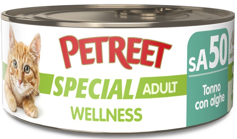 Petreet Wellness Atún con algas Comida húmeda para gatos adultos Bote de 70 g
