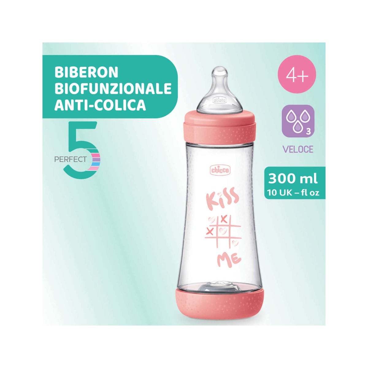 Chicco Biberón Perfect 5 Rosa Flujo Rápido 300 ml 4M+