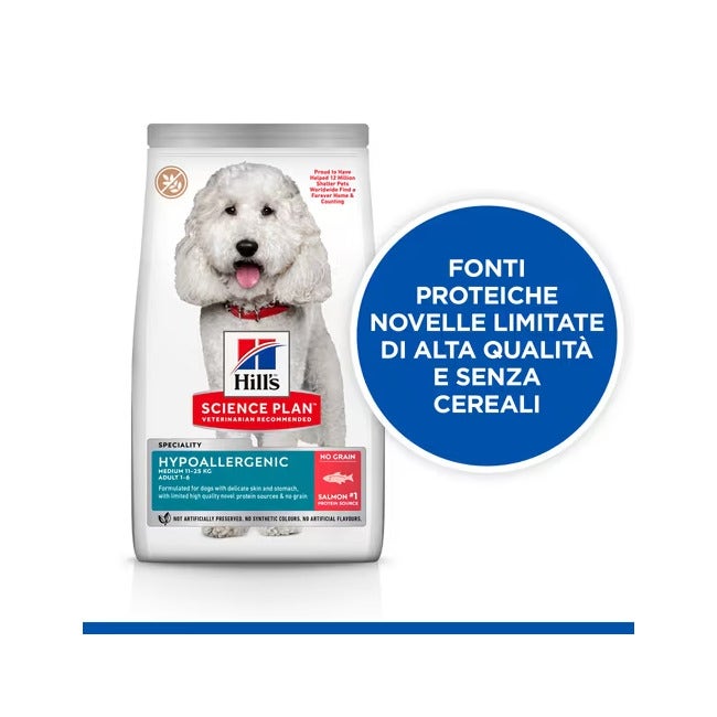 Hill's Science Plan Hypoallergenic Adult Crocchette al Salmone Per Cani Taglia Media Sacco 2,5 kg