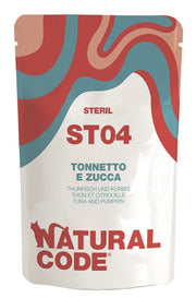 Natural Code ST04 Atún y calabaza para gatos adultos esterilizados, bolsa de 70 g