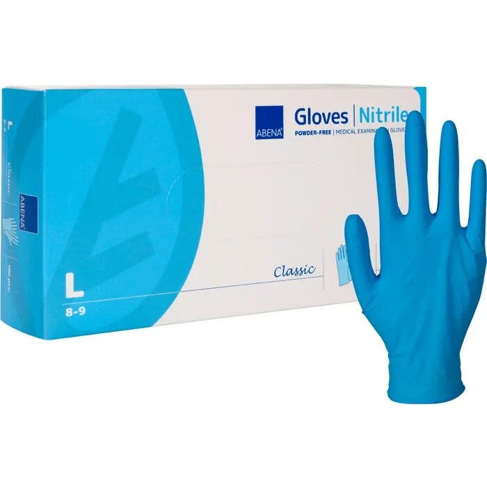 Abena Guante de nitrilo azul sin polvo, talla L - 100 uds
