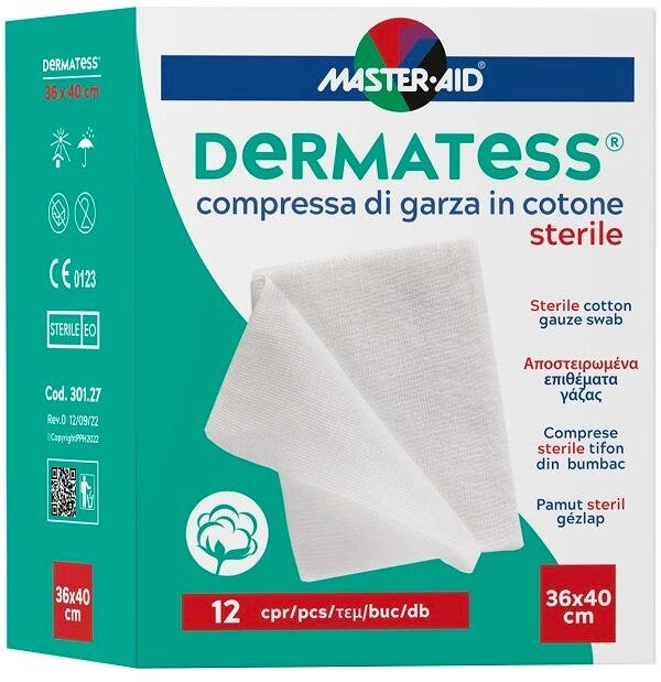 Master-Aid Dermatess Gasa de algodón 36 x 40, 12 unidades