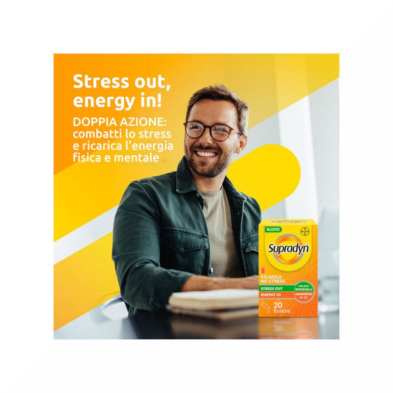 Supradyn Recambio No Stress, suplemento de vitaminas y magnesio contra el cansancio por estrés, 20 sobres
