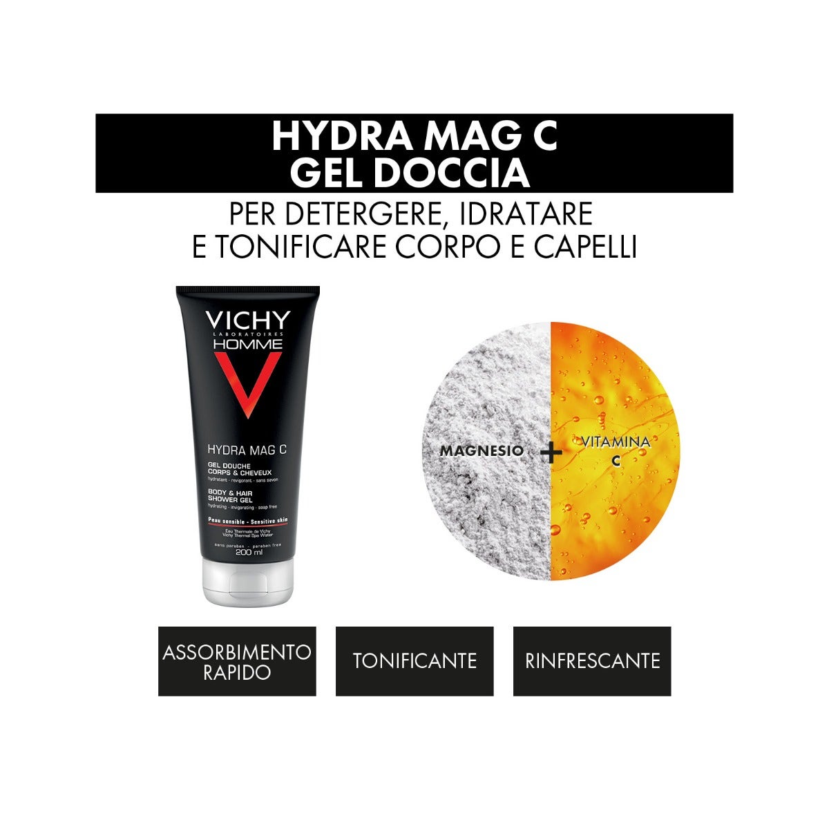 Vichy Set de regalo de Navidad para hombre Hydra Mag C Gel de ducha 200 ml + Sensi Shave Espuma de afeitar 20 ml