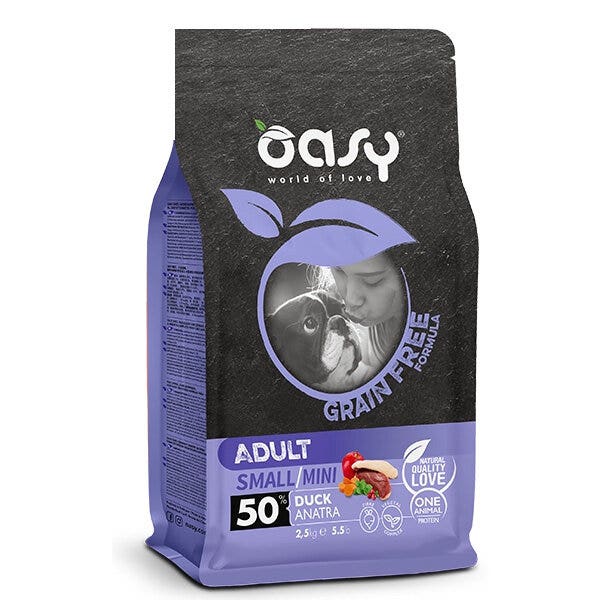 Oasy Grain Free Adult Small & Mini Con Anatra Per Cani Adulti 2.5kg
