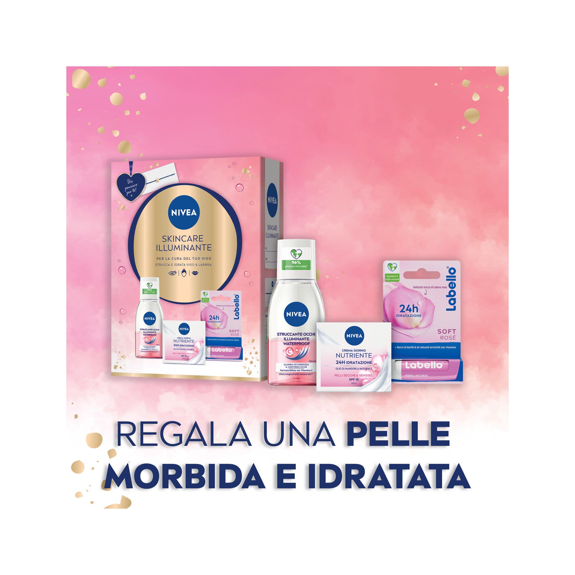 Nivea Skincare Illuminante Cofanetto Crema Viso 50ml Struccante Occhi 125ml Balsamo Labbra 4.8g