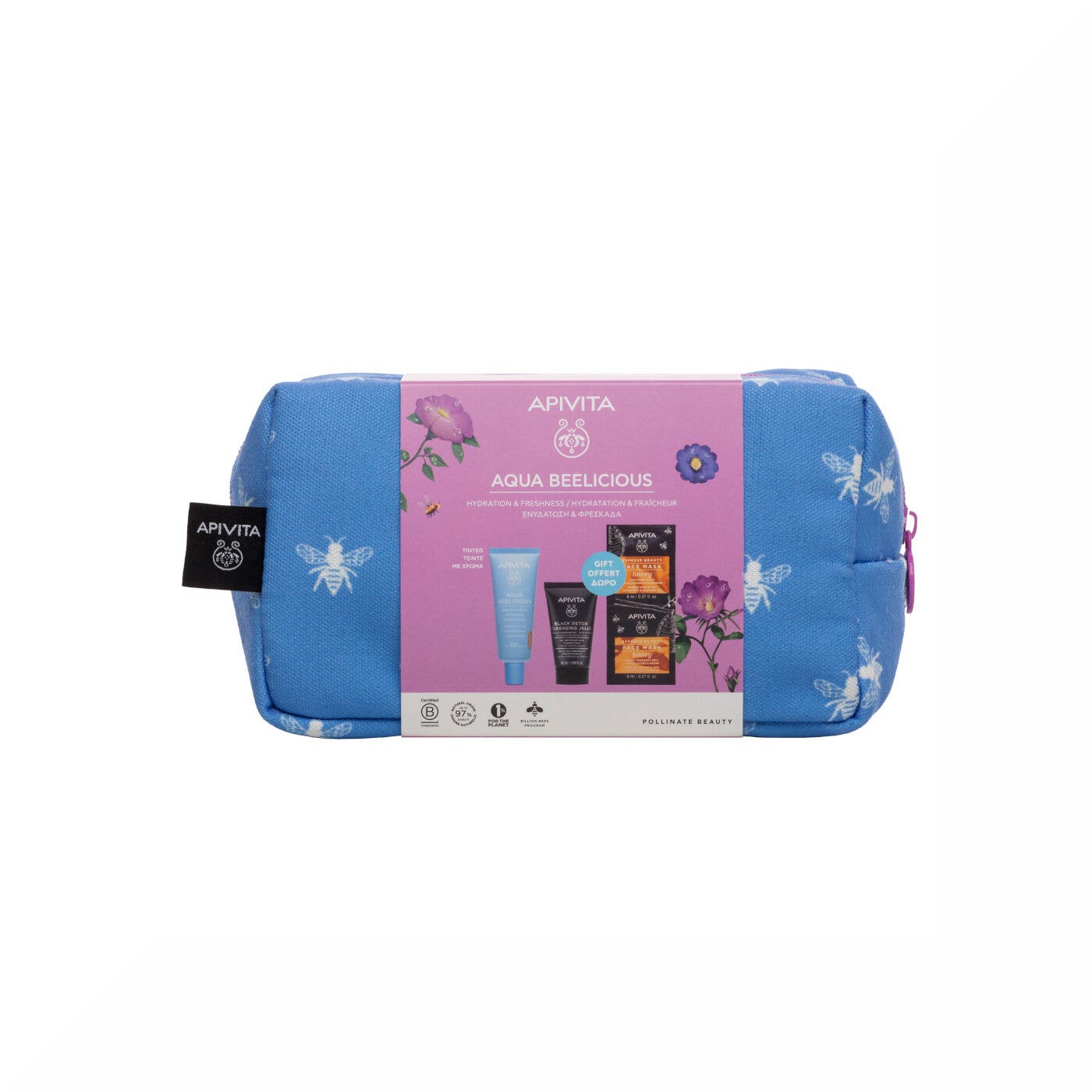Apivita Aqua Beelicious Crema Hidratante con Color Healthy Glow SPF30 + Gel Limpiador Facial + Mascarilla + Estuche