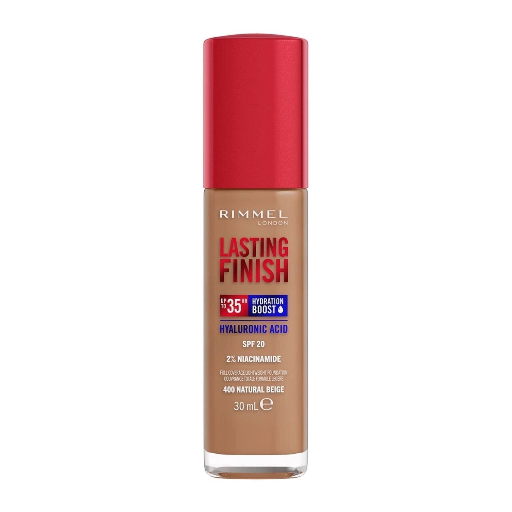 Rimmel Fondotinta Lasting Finish 35h Con Acido Ialuronico 400 Natural Beige 30ml