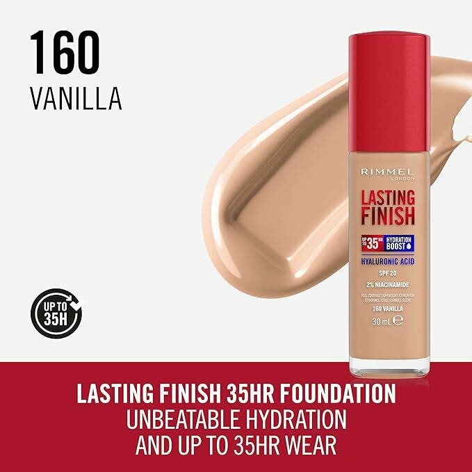 Rimmel Base de maquillaje Lasting Finish 35h con ácido hialurónico 160 Vanilla 30 ml