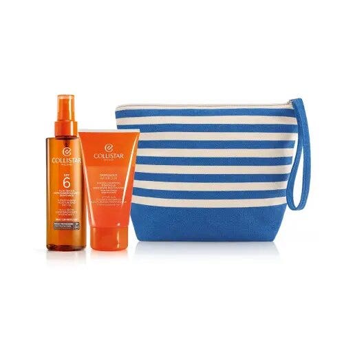 Collistar Set de Aceite Seco Super Bronceador SPF6 200 ml + Champú y Gel de Ducha + Bolso de mano