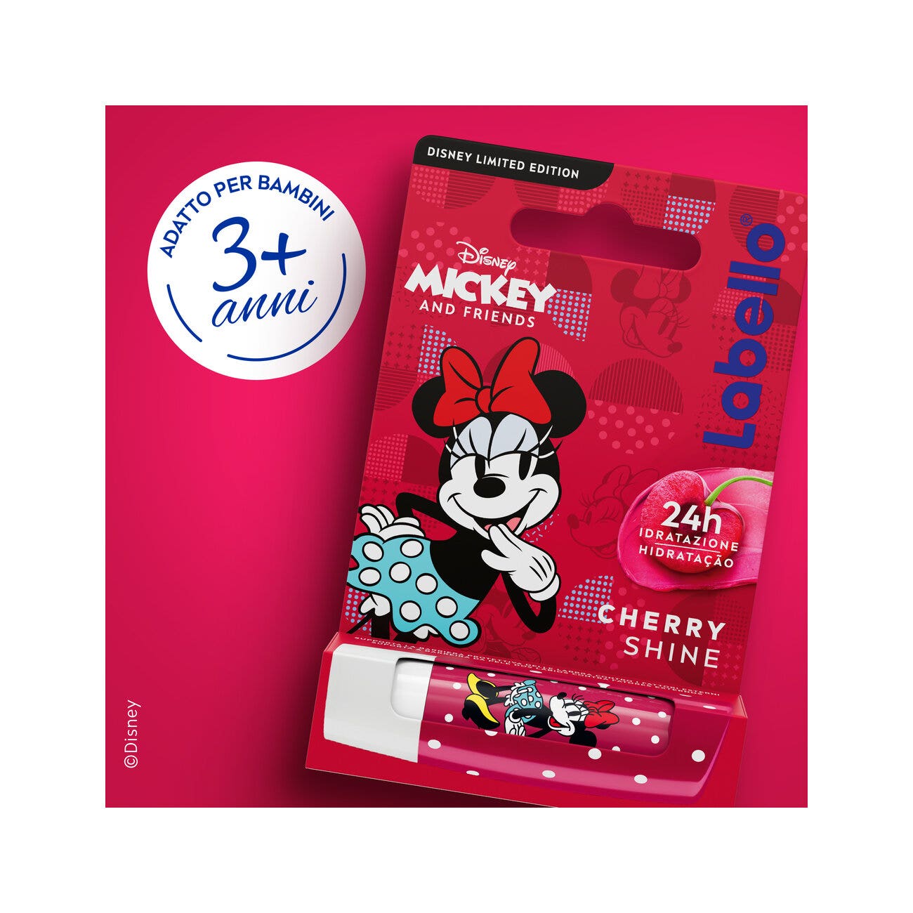 Labello Cherry Shine Disney Limited Edition Minnie Mouse Burrocacao Labbra Colorato Bambini 4,8g