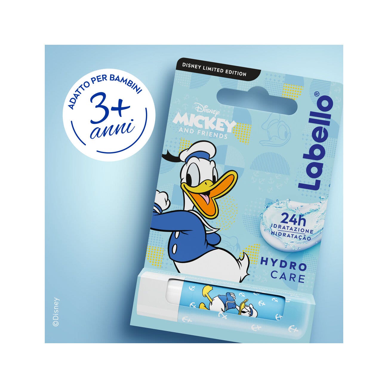 Labello Hydro Care Disney Limited Edition Donald Duck Burrocacao Labbra Idratante Con Spf15 4,8g