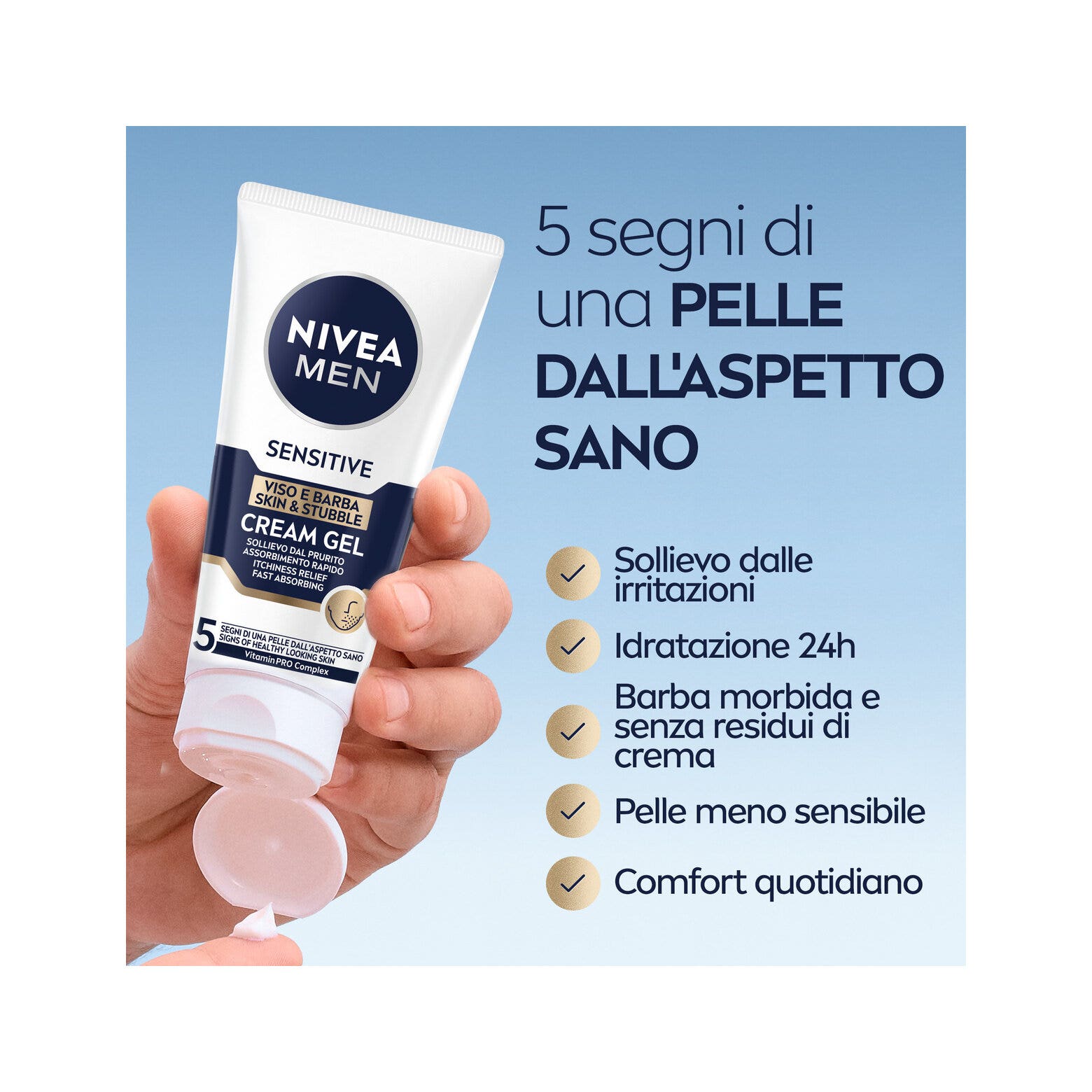 Nivea Men Sensitive Gel-Crema para Rostro y Barba. Crema facial para hombre que alivia las irritaciones, 50 ml