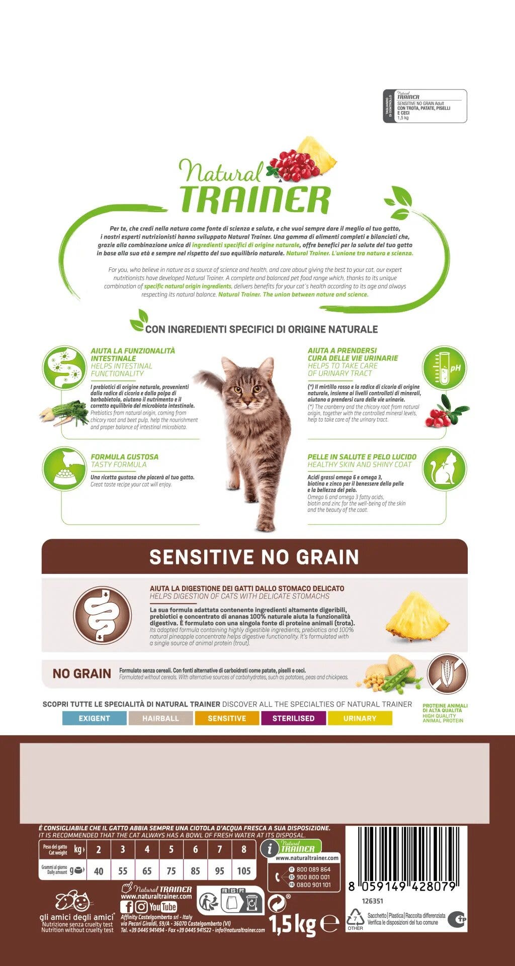 Natural Trainer No Grain Adult Trota Cibo Per Gatti 1,5kg