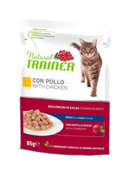 Natural Trainer Gato Hairball Adult con pollo, trocitos en salsa, 85 g