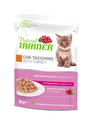 Natural Trainer Gato Kitten & Young con pavo, trocitos en salsa, 85 g