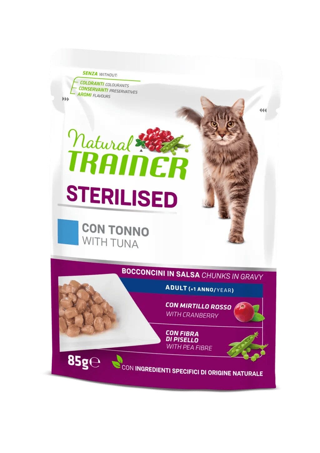 Natural Trainer Gato Esterilizado Adulto con Atún en Trozos en Salsa 85 g
