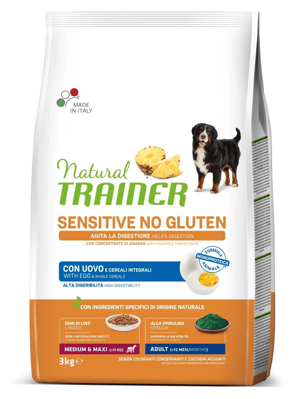 Natural Trainer Cane Sensitive Sin Gluten Medium & Maxi Adult con Huevos 3 kg