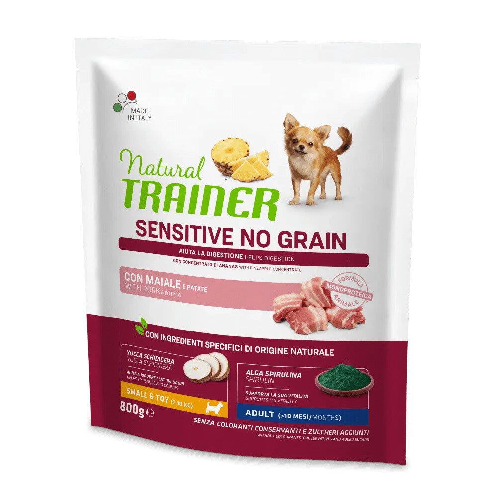 Natural Trainer Sensitive Sin Cereales para Perros Pequeños y Toy con Cerdo 800 g