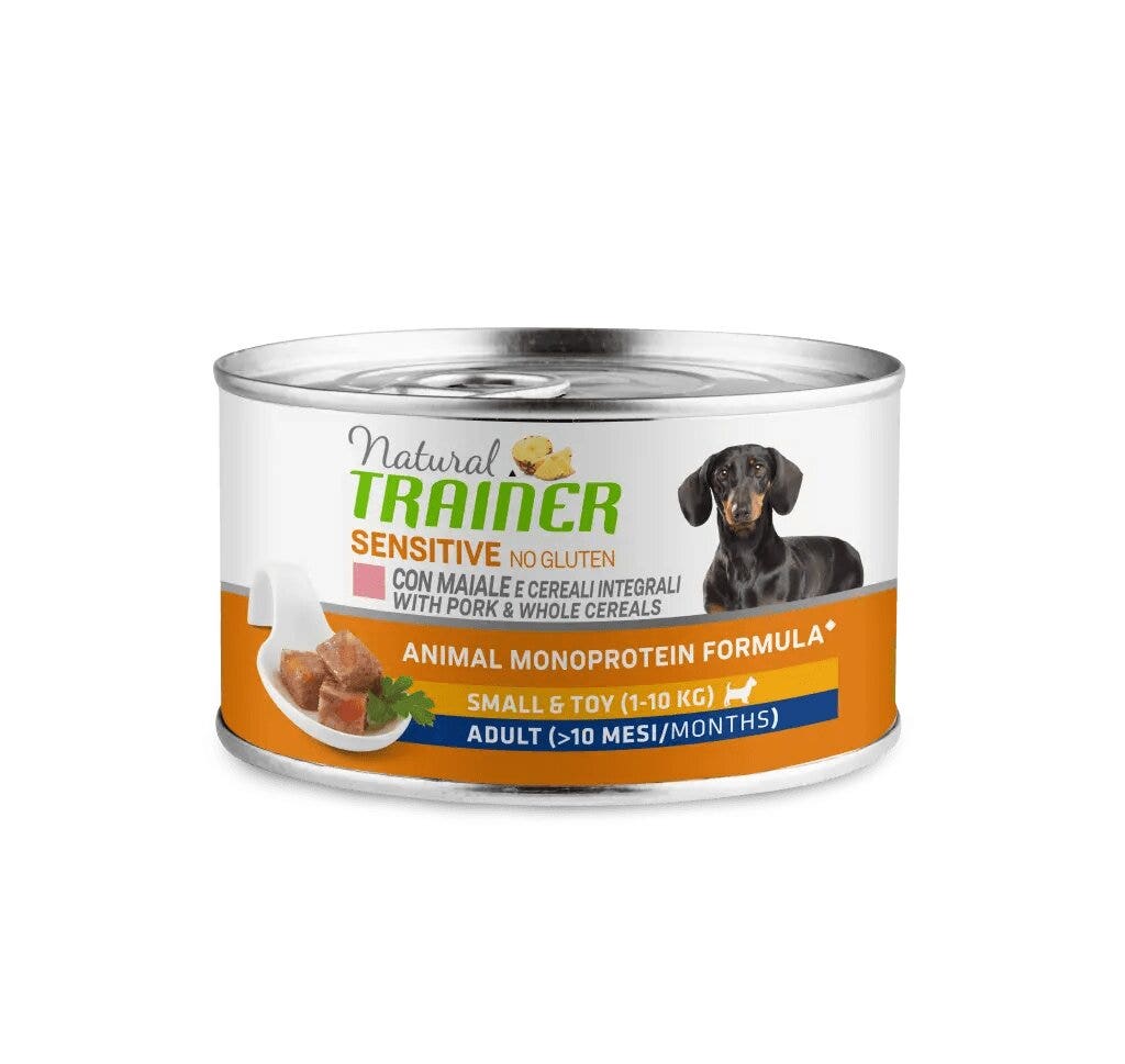 Natural Trainer Sensitive Sin Gluten para Adultos de Raza Pequeña y Miniatura con Cerdo y Cereales Integrales 150 g