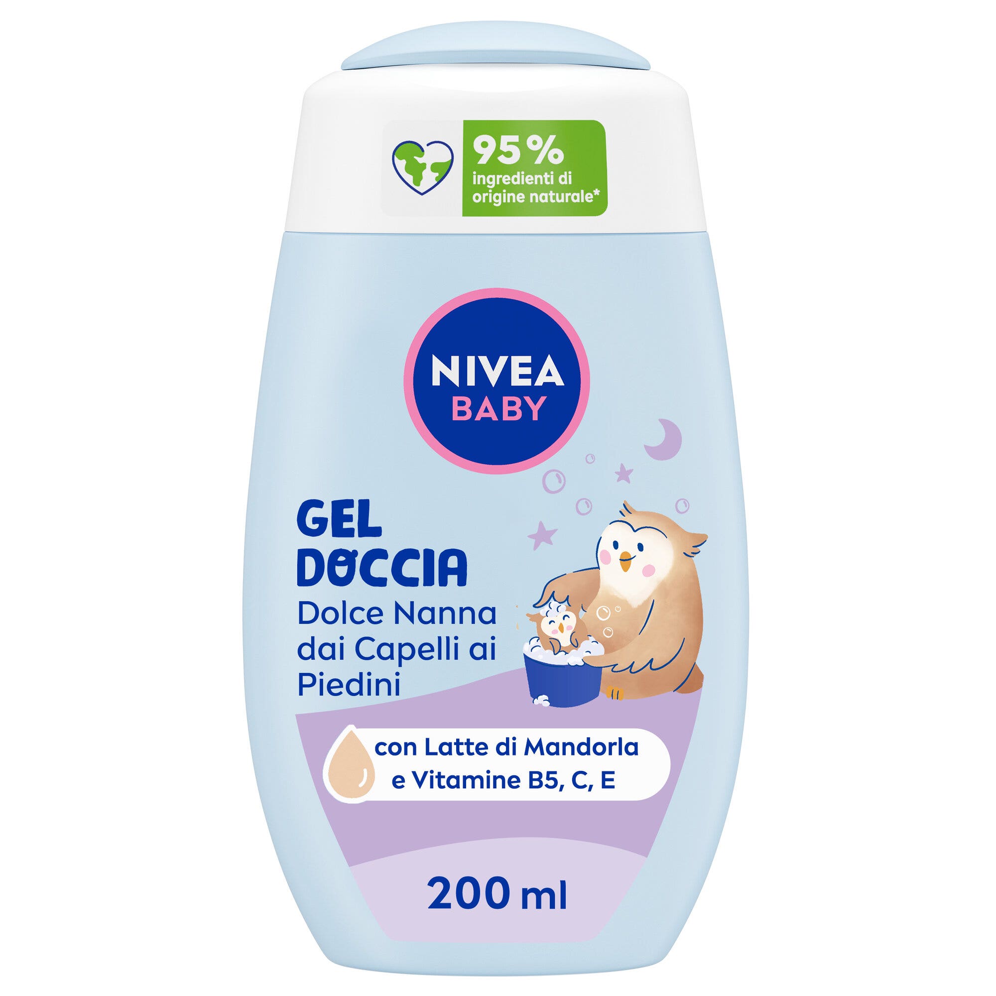 Nivea Baby Gel de ducha Dolce Nanna, de la cabeza a los pies, limpiador para el cuerpo y el cabello del bebé, 200 ml