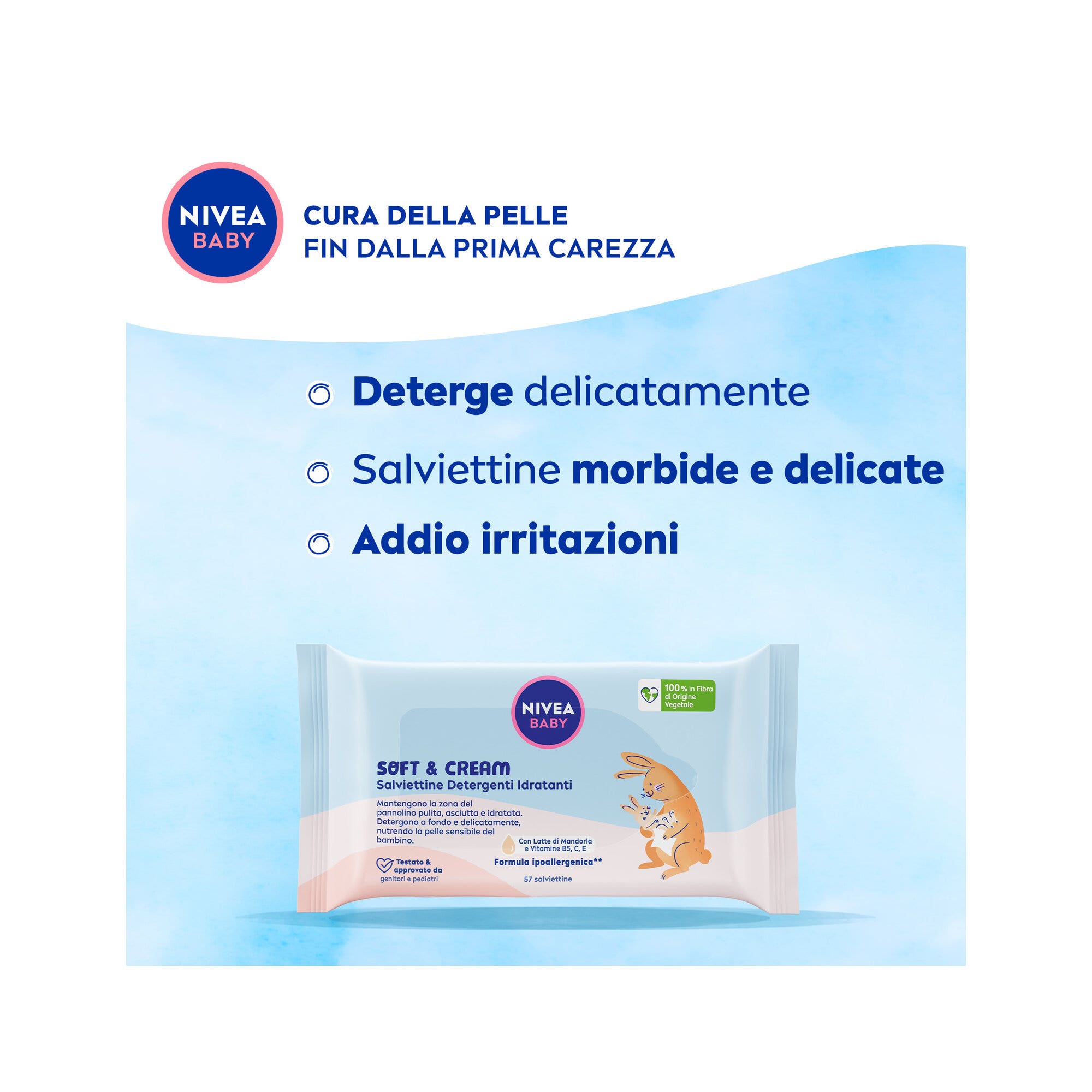 Nivea Baby Salviettine Detergenti Idratanti Soft & Cream Neonato 57 Pezzi