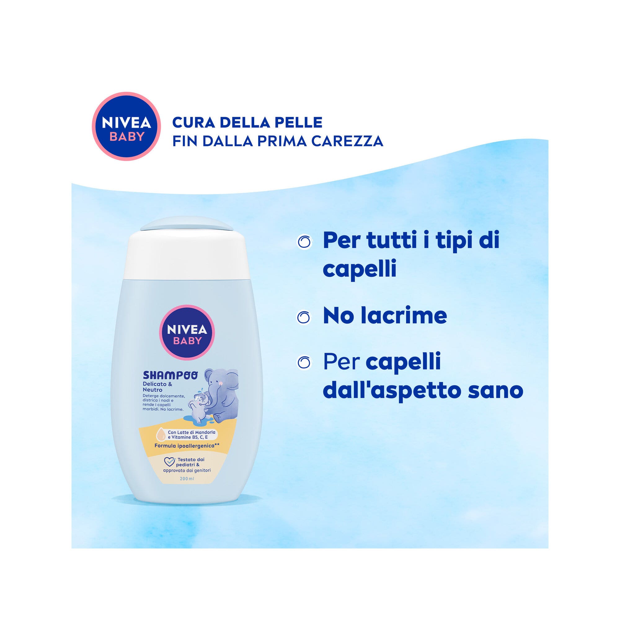 Nivea Baby Shampoo Delicato & Neutro Detergente Neonato Bambini Per Corpo E Capelli 200ml