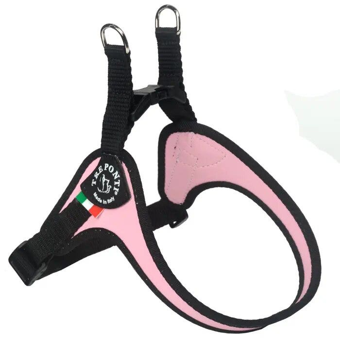 Tre Ponti Arnés Easy Fit con correa abdominal ajustable y ribete acanalado rosa para perros de 4/5 kg, talla 2
