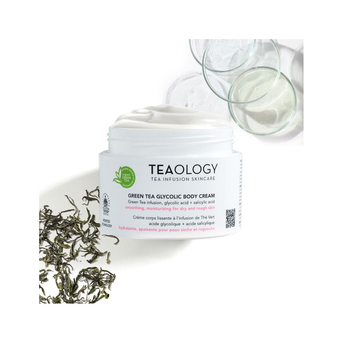 Teaology Crema corporal con té verde y ácido glicólico 260 ml