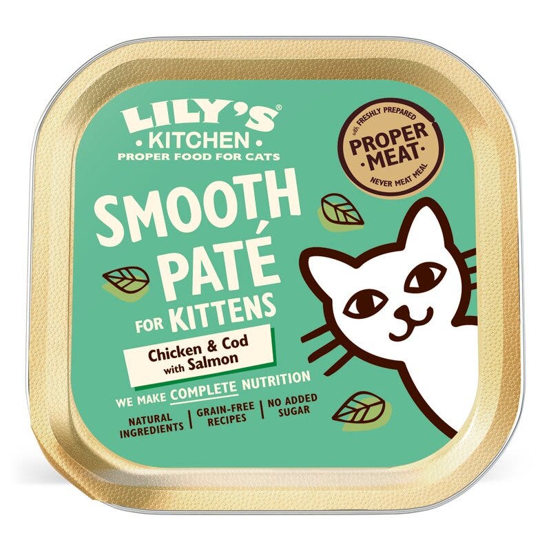 Lily's Kitchen Pate de pollo y bacalao con salmón para gatitos 85 g